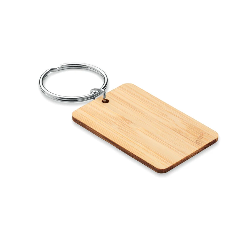 Rectangular bamboo key ring ANGLEBOO Keychains Logo printing or engraving