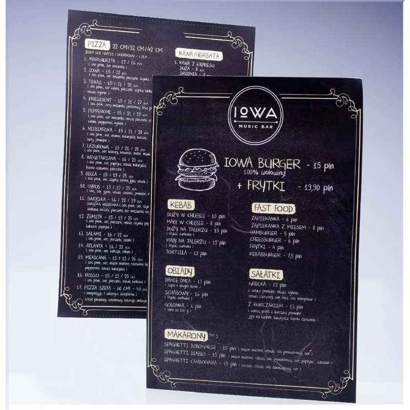 Menu format A3 Menu tabs Logodruck oder Gravur